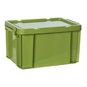 Fenteer PP Storage Box, Industrial Tote Bin with Lids and Latching Buckles, Stackable Camping Storage Container for Shoes, Storage Room, Toys, Garage, Green