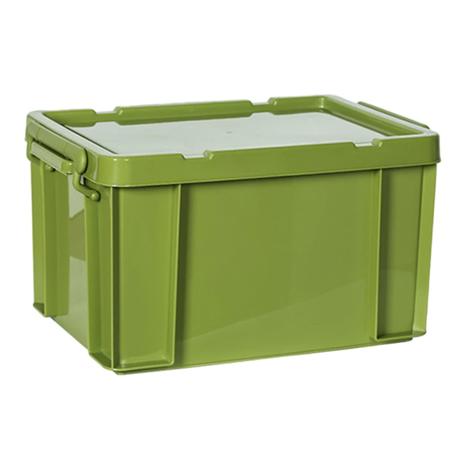 Fenteer PP Storage Box, Industrial Tote Bin with Lids and Latching Buckles, Stackable Camping Storage Container for Shoes, Storage Room, Toys, Garage, Green