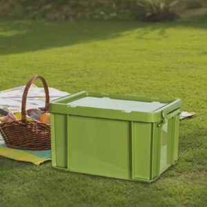 Fenteer PP Storage Box, Industrial Tote Bin with Lids and Latching Buckles, Stackable Camping Storage Container for Shoes, Storage Room, Toys, Garage, Green