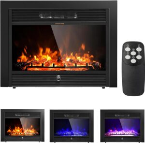 relax4life wall recessed electric fireplaces - 28.5” inserts fireplace with 5 brightness levels, remote control, 8h timer, 3 light colors, 750w/1500w ul and etl certified fireplace heater for indoor