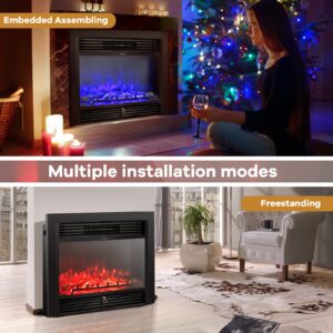 RELAX4LIFE Wall Recessed Electric Fireplaces - 28.5” Inserts Fireplace with 5 Brightness Levels, Remote Control, 8H Timer, 3 Light Colors, 750W/1500W UL and ETL Certified Fireplace Heater for Indoor