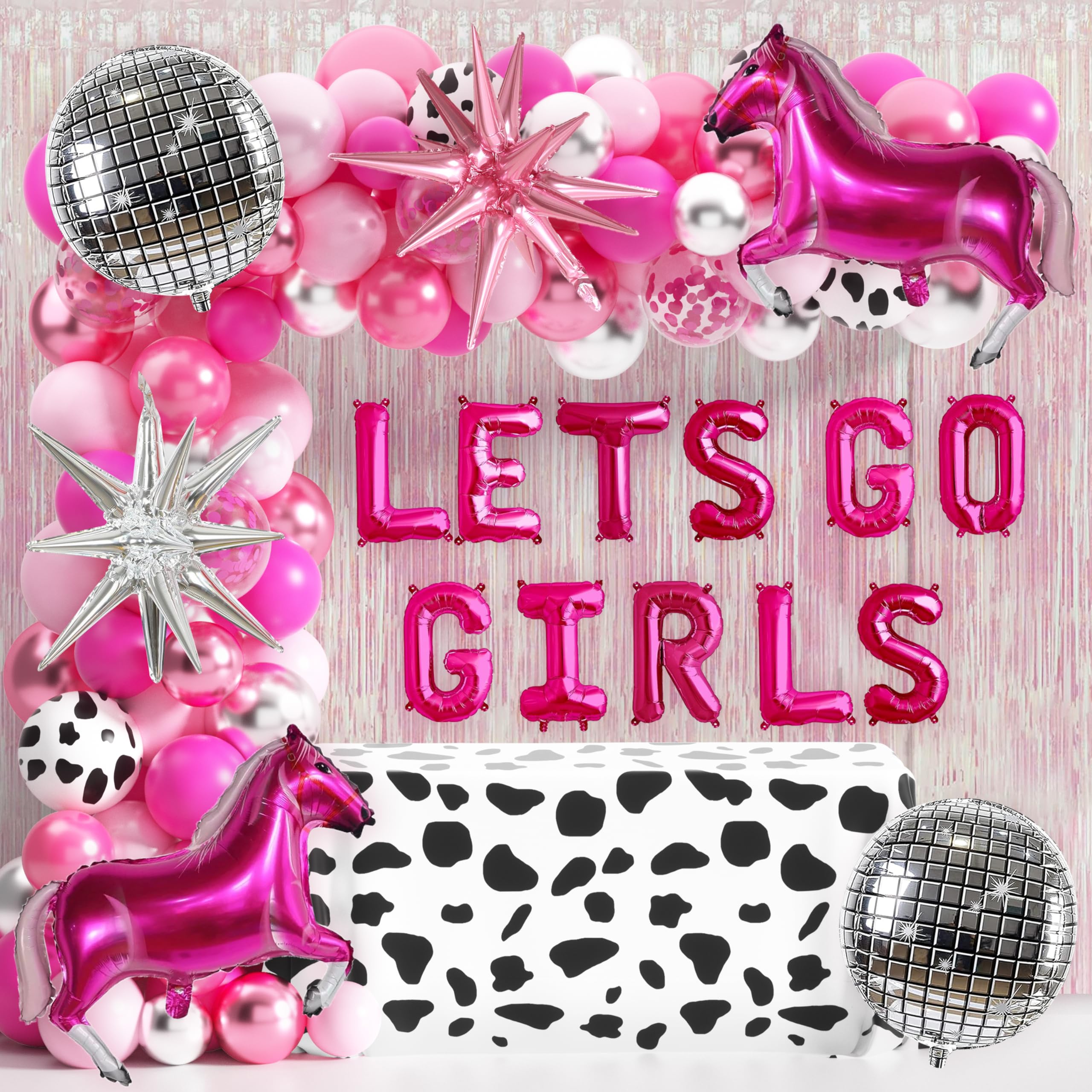 Girl Bachelorette Party Decorations Disco Cowgirl Hot Pink Birthday Balloons Let's Go Girls Disco Ball Garland Arch Kit Western Last Rodeo Bridal Shower 2000s 90s 80s Party Supplies (Cowgirl)