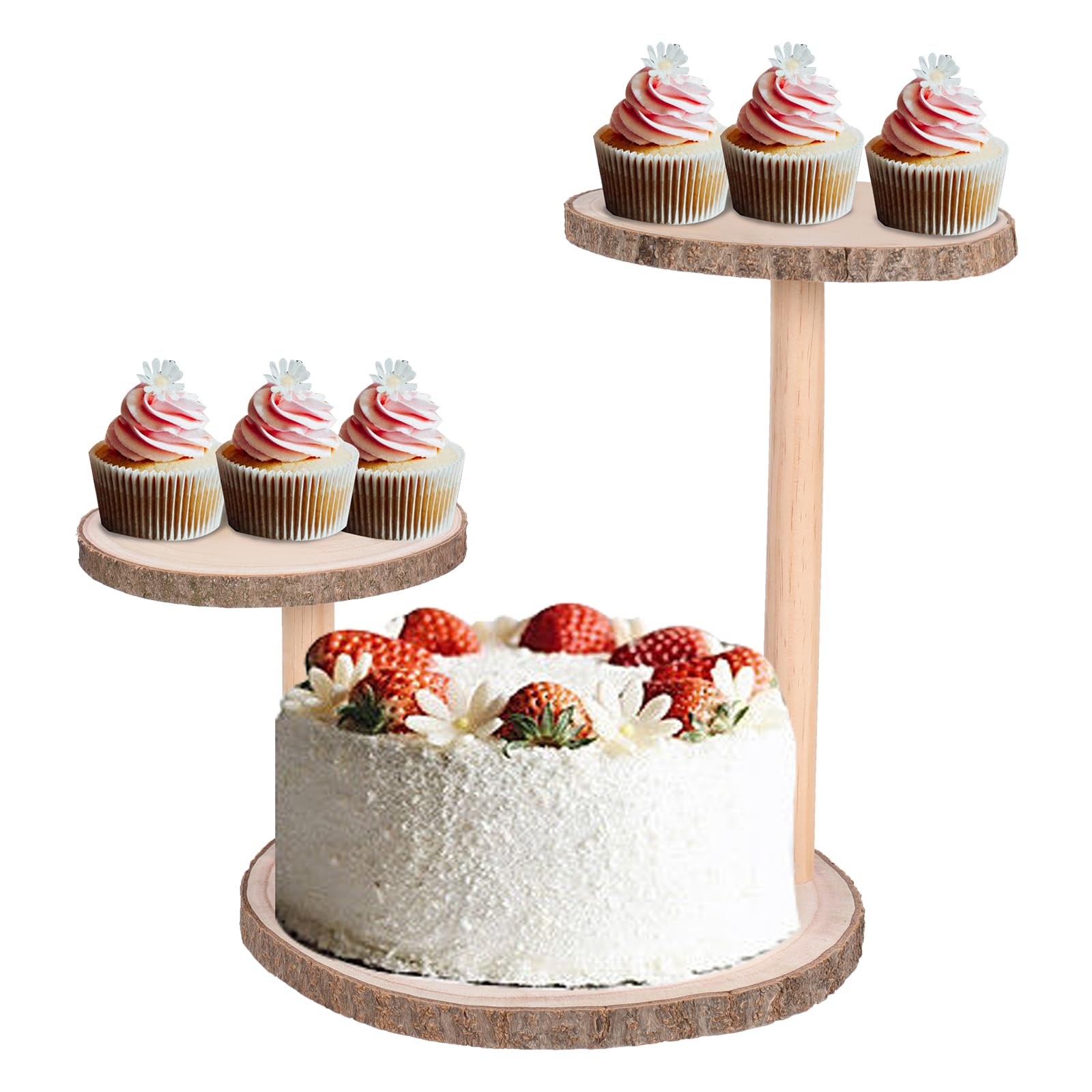 FORACKS 3 Tiered Cupcake Tower Stand Rustic Round Wooden Dessert Cake Dispaly Stands for Wedding, Birthday, Graduation, Tea Party for Thanksgiving