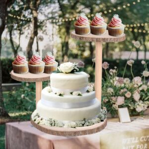 FORACKS 3 Tiered Cupcake Tower Stand Rustic Round Wooden Dessert Cake Dispaly Stands for Wedding, Birthday, Graduation, Tea Party for Thanksgiving