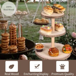 FORACKS 3 Tiered Cupcake Tower Stand Rustic Round Wooden Dessert Cake Dispaly Stands for Wedding, Birthday, Graduation, Tea Party for Thanksgiving