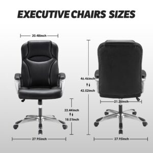 SOMEET Office Executive Chair, Ergonomic Adjustable High Back Leather Office Chair with Padded Armrest, Big and Tall Office Chair with Swivel Rolling Wheels, Home Desk Chairs for Working Study Black