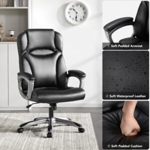 SOMEET Office Executive Chair, Ergonomic Adjustable High Back Leather Office Chair with Padded Armrest, Big and Tall Office Chair with Swivel Rolling Wheels, Home Desk Chairs for Working Study Black