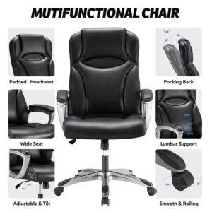 SOMEET Office Executive Chair, Ergonomic Adjustable High Back Leather Office Chair with Padded Armrest, Big and Tall Office Chair with Swivel Rolling Wheels, Home Desk Chairs for Working Study Black