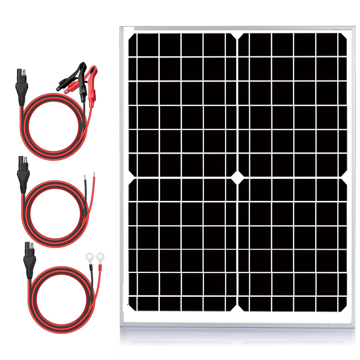 24V Waterproof Solar Battery Trickle Charger & Maintainer - 20 Watts Solar Panel Built-in Intelligent MPPT Solar Charge Controller + Improved 3 Stages of Charging Algorithm + SAE Connection Cable Kits