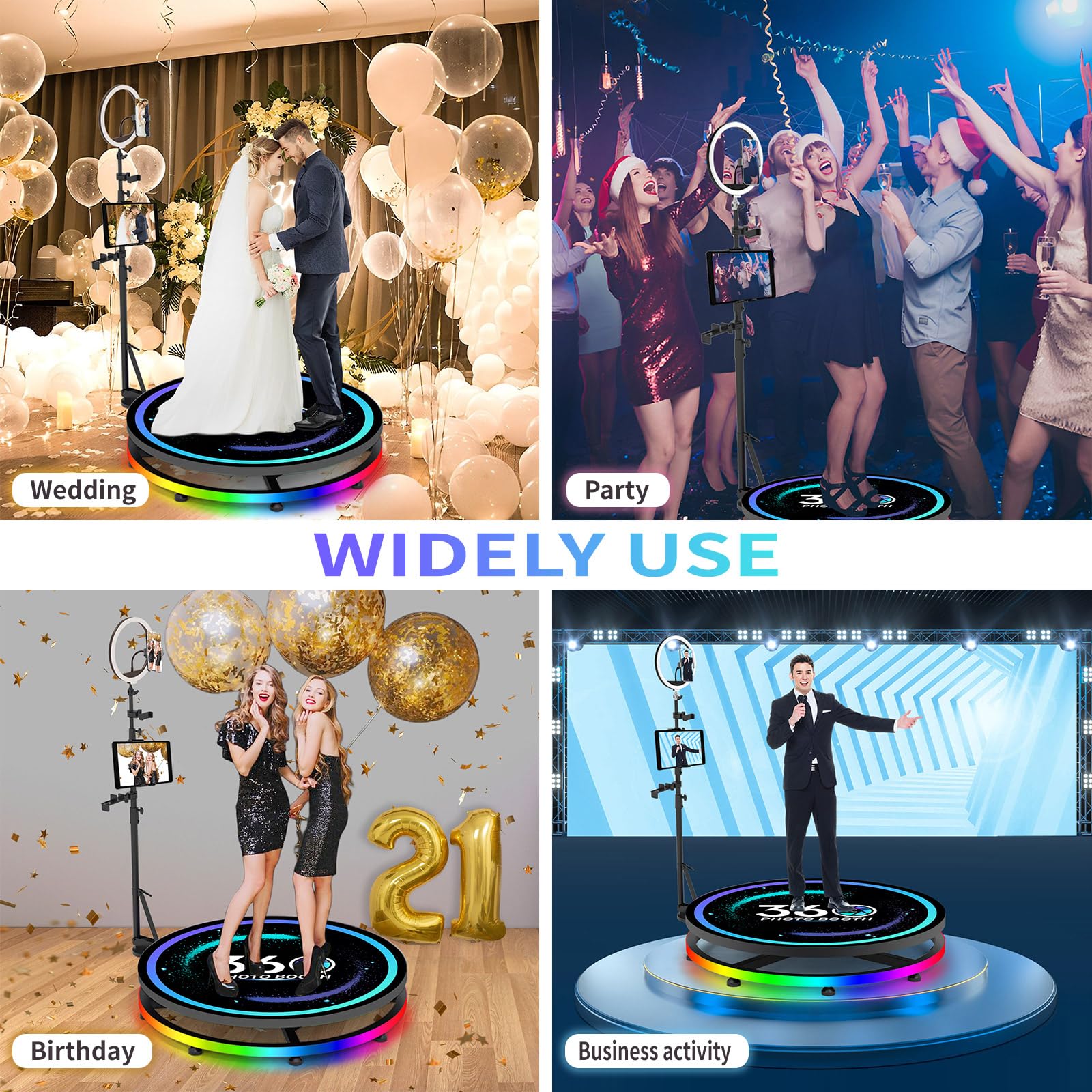 Foncusun 360 Photo Booth Machine for Parties with RGB Ring Light, Remote Control, Customizable Logo, 360 Slow Motion Photo Video Booth Machine for 1-3 People Stand 26.8inch PRO 68cm with Flight Case