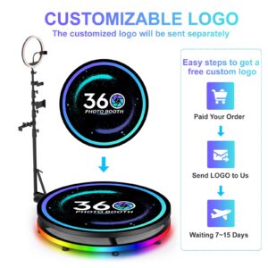 Foncusun 360 Photo Booth Machine for Parties with RGB Ring Light, Remote Control, Customizable Logo, 360 Slow Motion Photo Video Booth Machine for 1-3 People Stand 26.8inch PRO 68cm with Flight Case