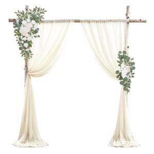 wedding arch draping fabric, 2 panels 28" x 19ft beige wedding arch drapes sheer backdrop curtain for wedding ceremony party ceiling decor