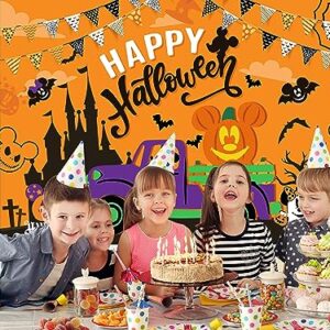 YUNKELIU Cartoon Mouse Happy Halloween Backdrop, Mouse Halloween Theme Party Decorations Happy Halloween Backdrop Banner Halloween Party Decorations for Halloween Indoor Outdoor Party Supplies