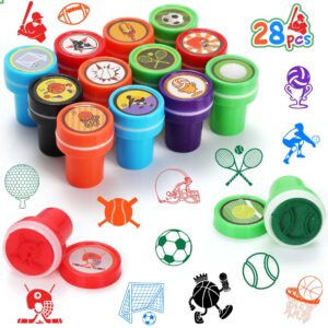 28pcs assorted balls stamps for kids, self inking football basketball rugby golf stampers for party favors goody bag stuffers classroom club rewards party treat birthday party(ball sports style)
