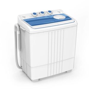 rovsun 21lbs portable washing machine, mini compact twin tub clothes washer with washer(14lbs) and spinner(7lbs) & pump draining, great for home dorms apartments rv camping (white & blue)
