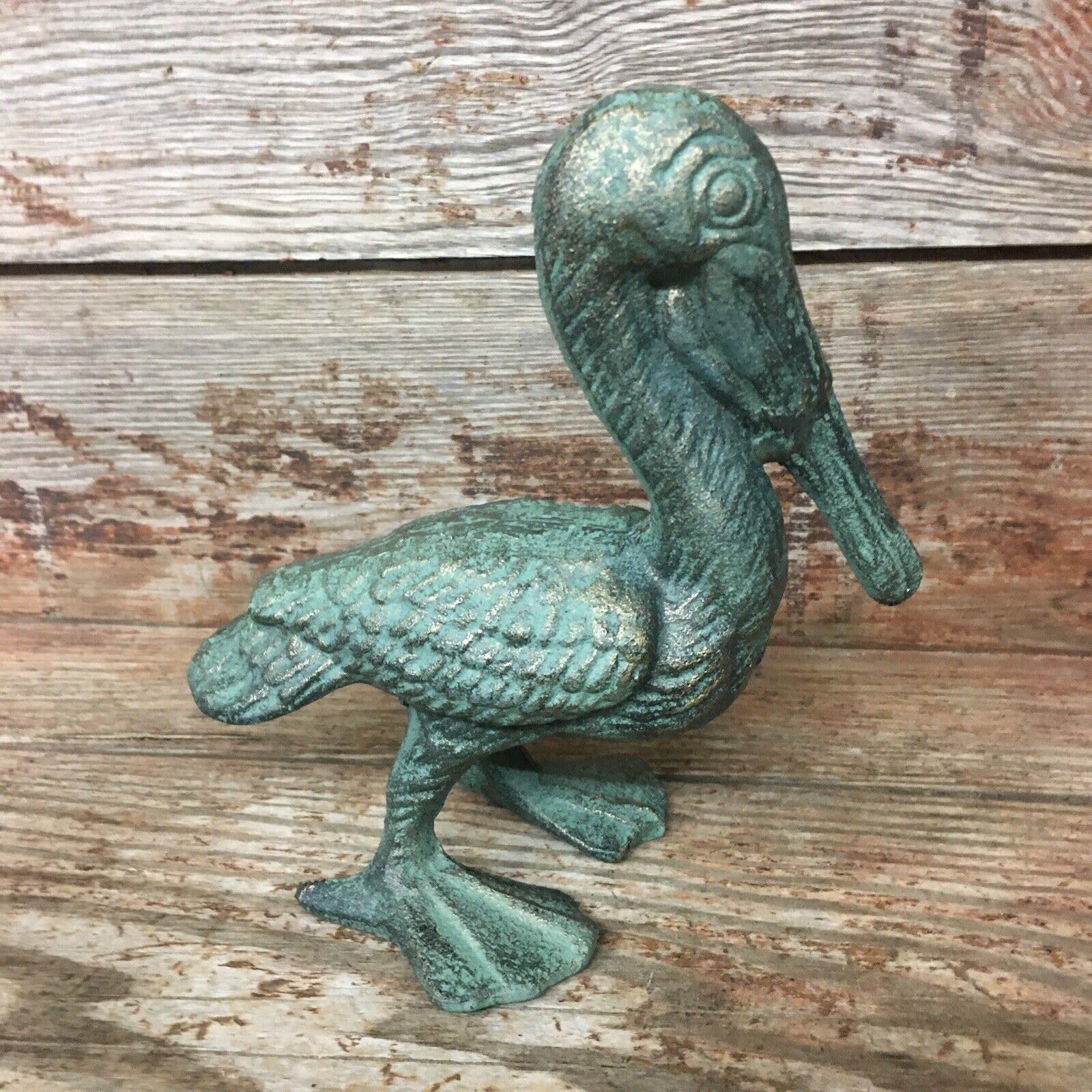 Vintage Cast Iron Pelican Lawn Gard Yard Art Bird Beach Nautical Coastal Decor