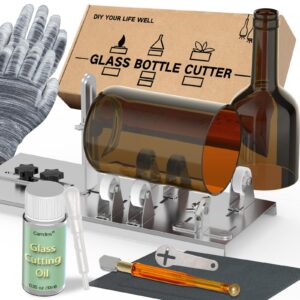 glass bottle cutter, upgraded glass cutter for bottles with glass cutting oil, glass cutting kit for wine, beer, liquor, whiskey, alcohol, champagne, bottle cutter for round bottles by camdios
