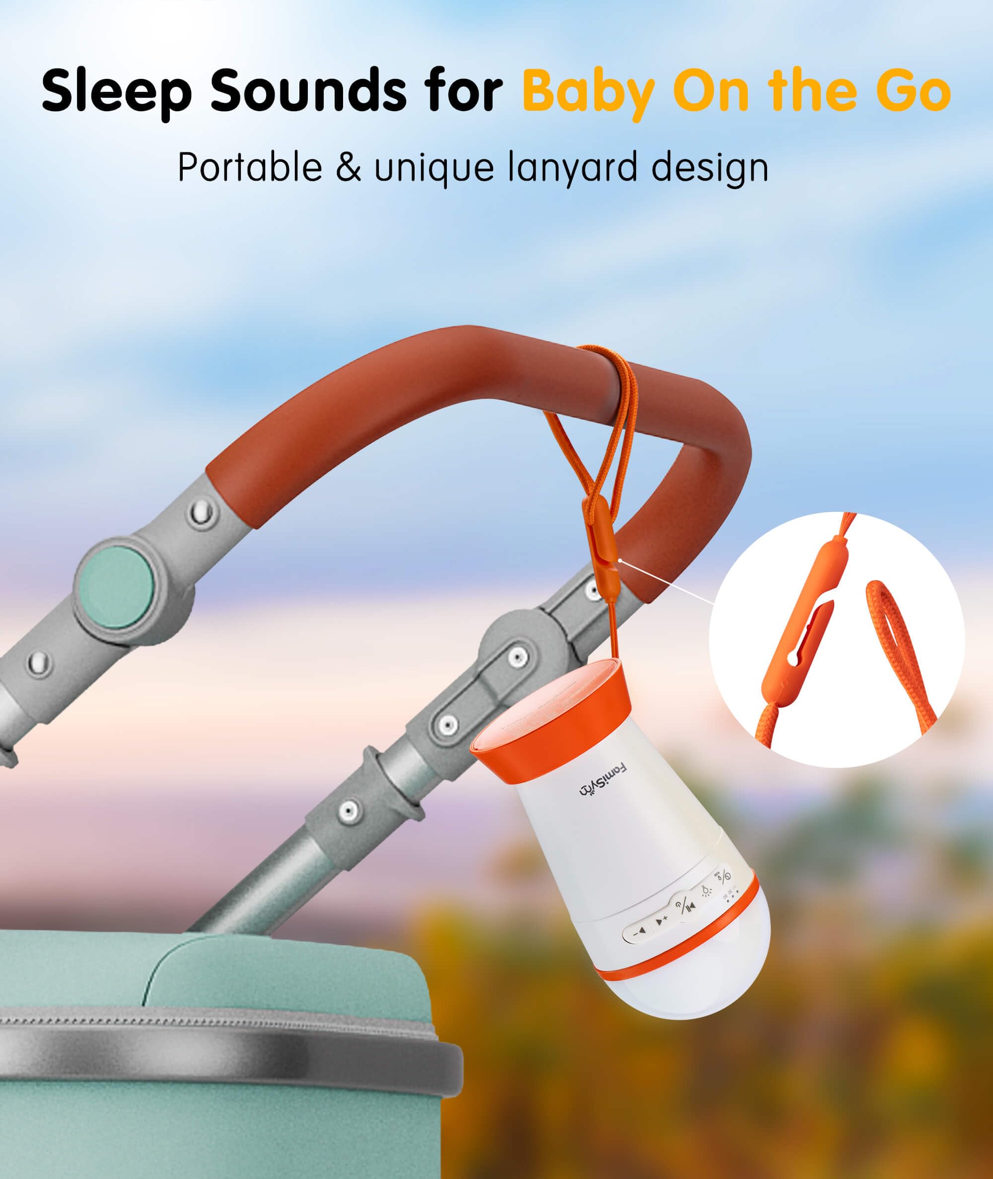 FamiSym Portable Sound Machine for Baby Kids with Night Light - Recharge Battery, 13 Soothing Sounds, Shushing Baby White Noise Machine for Sleeping, Baby Sleep Soother Registry Gift, Baby Shower