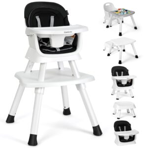 cowiewie 8 in 1 baby high chair growing with baby high chairs for babies and toddlers chair set building block table highchair with safety harness, removable tray (white & black)
