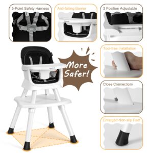 Cowiewie 8 in 1 Baby High Chair Growing with Baby High Chairs for Babies and Toddlers Chair Set Building Block Table Highchair with Safety Harness, Removable Tray (White & Black)