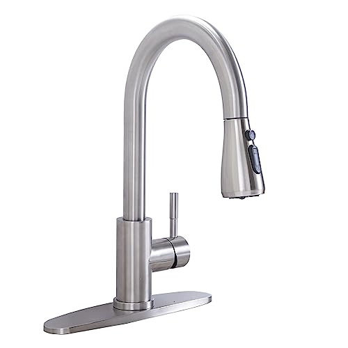 VCCUCINE Kitchen Faucet with Pull Down Sprayer, Brushed Nickel Faucet for Kitchen Sink, Small High Arc RV Stainless Steel Single Handle Pull Out Kitchen Sink Faucet