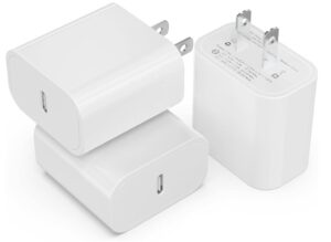 3pack usb c charger block 20w, igenjun pd 3.0 type c charger wall charger usbc power adapter brick cube fast charger for phone 15/15 pro/14/13, galaxy, pixel, airpods pro-white