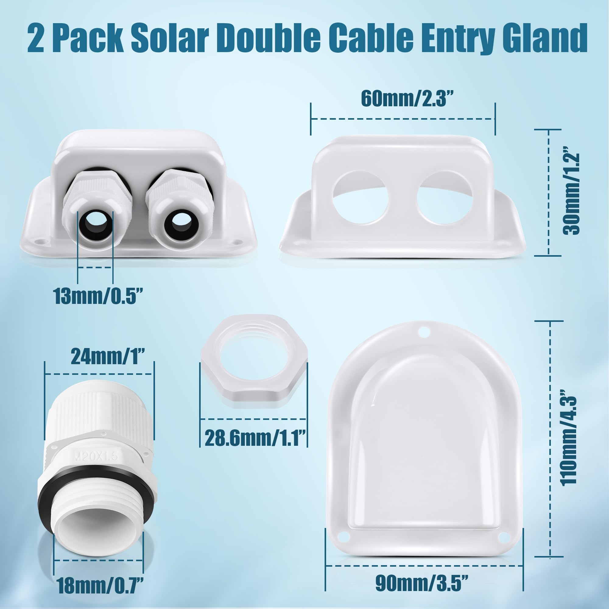 IP68 Cable Gland Entry, 13AWG to 7AWG RV Roof Cable Entry Gland Box, ABS Solar Cable Entry Gland, Waterproof Solar Entry Gland, Solar Double Cable Entry Gland for RV Boat Yacht Camper Van(2 Pack)