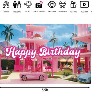 5.9 x 3.6 ft Pink Dream House Theme Birthday Backdrop Hot Pink Girls Birthday Party Decorations Princess Photography Background Movie Theme Banner Supplies