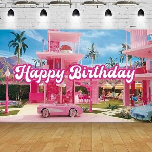 5.9 x 3.6 ft pink dream house theme birthday backdrop hot pink girls birthday party decorations princess photography background movie theme banner supplies