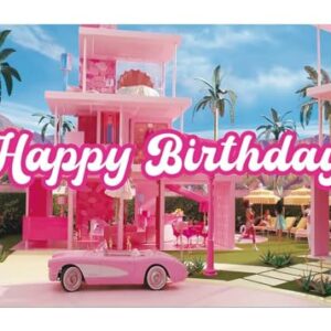 5.9 x 3.6 ft Pink Dream House Theme Birthday Backdrop Hot Pink Girls Birthday Party Decorations Princess Photography Background Movie Theme Banner Supplies