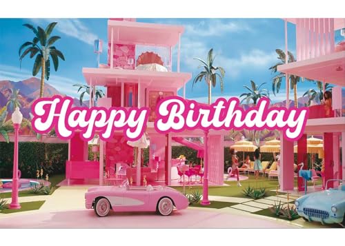 5.9 x 3.6 ft Pink Dream House Theme Birthday Backdrop Hot Pink Girls Birthday Party Decorations Princess Photography Background Movie Theme Banner Supplies