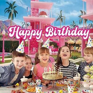 5.9 x 3.6 ft Pink Dream House Theme Birthday Backdrop Hot Pink Girls Birthday Party Decorations Princess Photography Background Movie Theme Banner Supplies