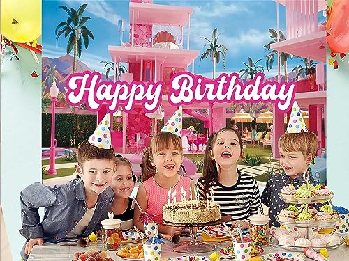 5.9 x 3.6 ft Pink Dream House Theme Birthday Backdrop Hot Pink Girls Birthday Party Decorations Princess Photography Background Movie Theme Banner Supplies