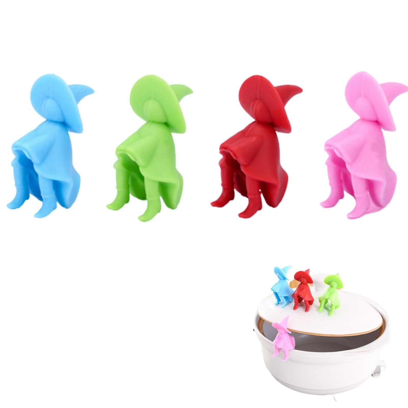 4 Pcs Pot Lid Lifter Silicone Spill Proof Lid Lifter Splash-Proof Steam Release Pan pot lid lifter Kitchen Tool Decoration Pot Lid & Cute Kitchen Accessories (Mix)