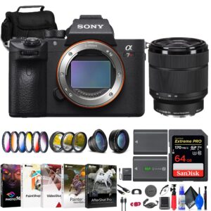 sony a7r iiia mirrorless camera (ilce7rm3a/b) + sony fe 28-70mm lens + 64gb card + filter kit + wide angle lens + telephoto lens + color filter kit + bag + np-fz100 compatible battery + more (renewed)