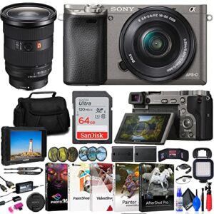 sony alpha a6000 mirrorless digital camera with 16-50mm lens (graphite) (ilce6000l/h) + sony fe 24-70mm lens + filter kit + bag + 64gb card + npf-w50 battery + reader + more (renewed)