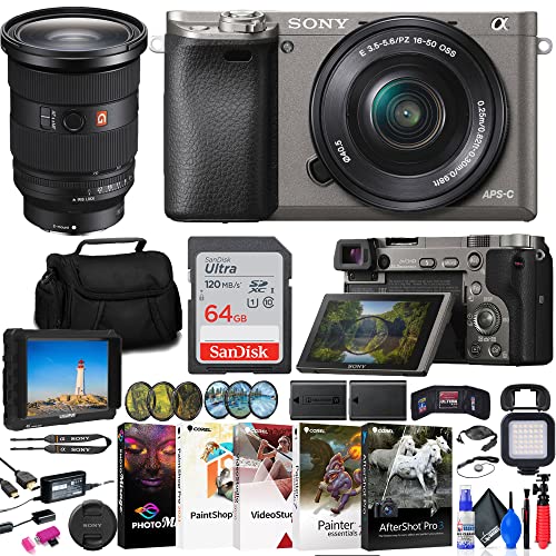 Sony Alpha a6000 Mirrorless Digital Camera with 16-50mm Lens (Graphite) (ILCE6000L/H) + Sony FE 24-70mm Lens + Filter Kit + Bag + 64GB Card + NPF-W50 Battery + Reader + More (Renewed)