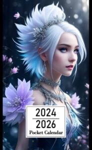 pocket calendar 2024-2026: two-year monthly planner for purse , 36 months from january 2024 to december 2026 | hyperdetailed painting | platinum-haired girl in ice flower dress