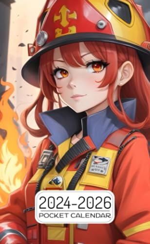 Pocket Calendar 2024-2026: Two-Year Monthly Planner for Purse , 36 Months from January 2024 to December 2026 | Firewoman anime girl