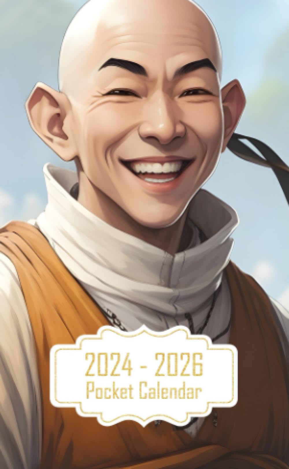 Pocket Calendar 2024-2026: Two-Year Monthly Planner for Purse , 36 Months from January 2024 to December 2026 | Small smiling talking monk | Anime art