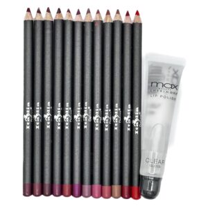 italia deluxe lip liner ultra fine long-lasting pack of 12 and max makeup cherimoya ultra fresh clean clear lipgloss set variety bundle (colors may vary)