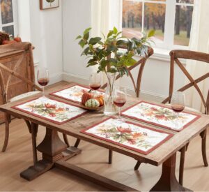 newbridge elements of nature fall foliage bordered fabric fall thanksgiving placemats, swirling leaves easy care stain proof, wrinkle resistant placemat, set of 4 bordered placemat set