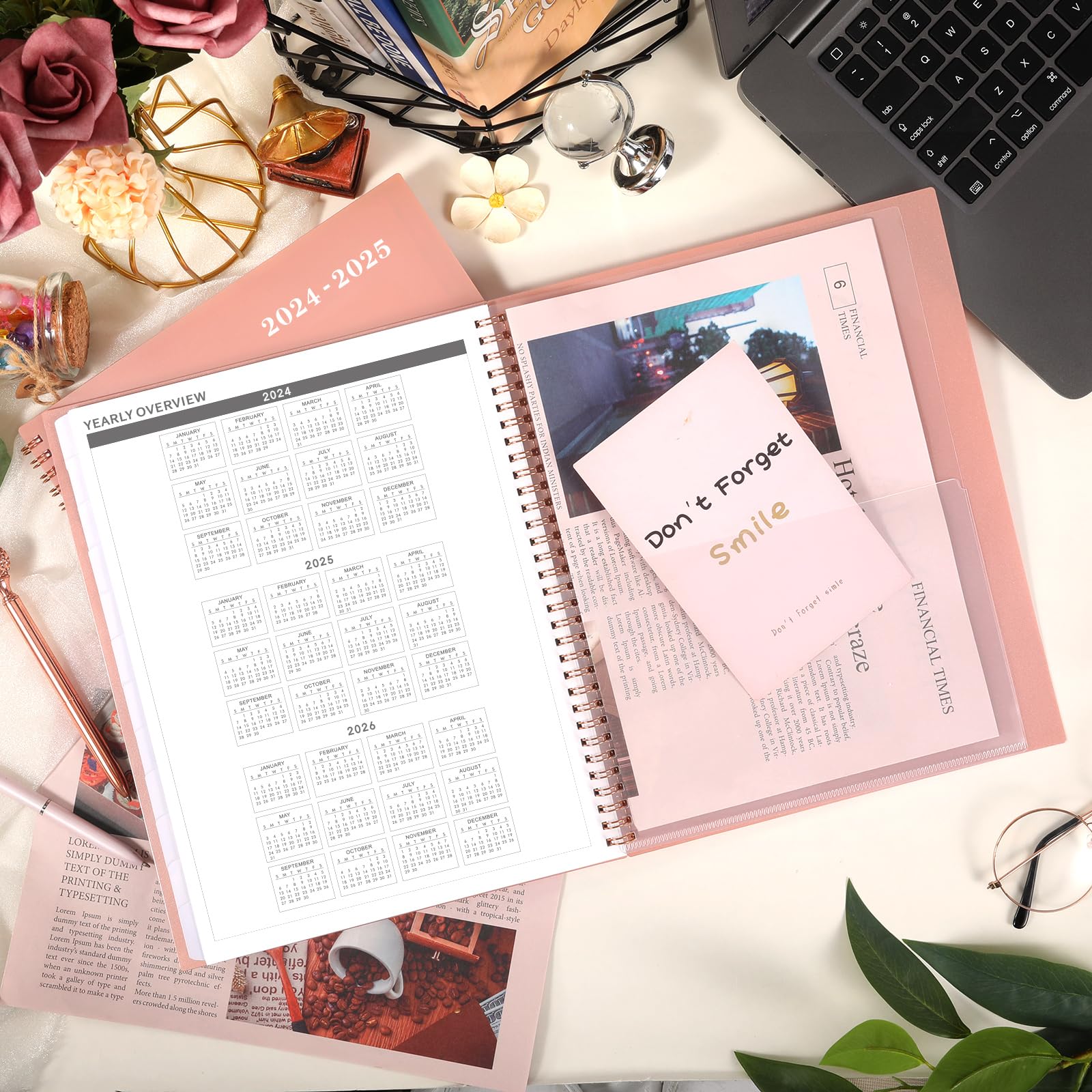 2024-2025 Monthly Planner - Monthly Planner 2024-2025, Jul. 2024 - Dec. 2025, 9" x 11", 18-Month Planner, Tabs & Pocket, Twin-Wire Binding - Rosy Pink