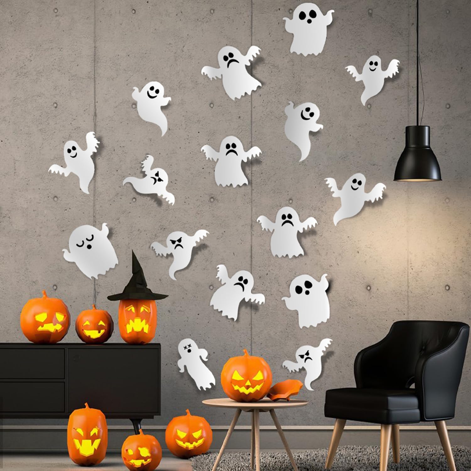 21 Pieces Halloween Ghost Wall Decor Cute Ghost Wall Stickers Reusable Halloween Decoration 3D White Small Ghost Wall Decals Supplies for Halloween Party Home Door Wall Decor Accessories DIY