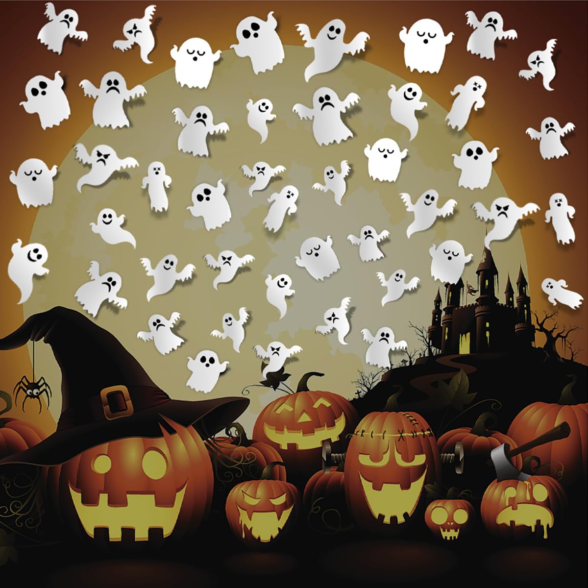 21 Pieces Halloween Ghost Wall Decor Cute Ghost Wall Stickers Reusable Halloween Decoration 3D White Small Ghost Wall Decals Supplies for Halloween Party Home Door Wall Decor Accessories DIY