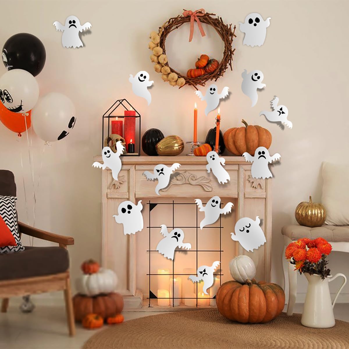 21 Pieces Halloween Ghost Wall Decor Cute Ghost Wall Stickers Reusable Halloween Decoration 3D White Small Ghost Wall Decals Supplies for Halloween Party Home Door Wall Decor Accessories DIY