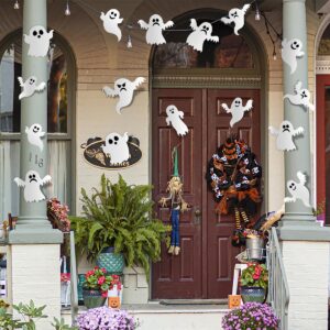 21 Pieces Halloween Ghost Wall Decor Cute Ghost Wall Stickers Reusable Halloween Decoration 3D White Small Ghost Wall Decals Supplies for Halloween Party Home Door Wall Decor Accessories DIY