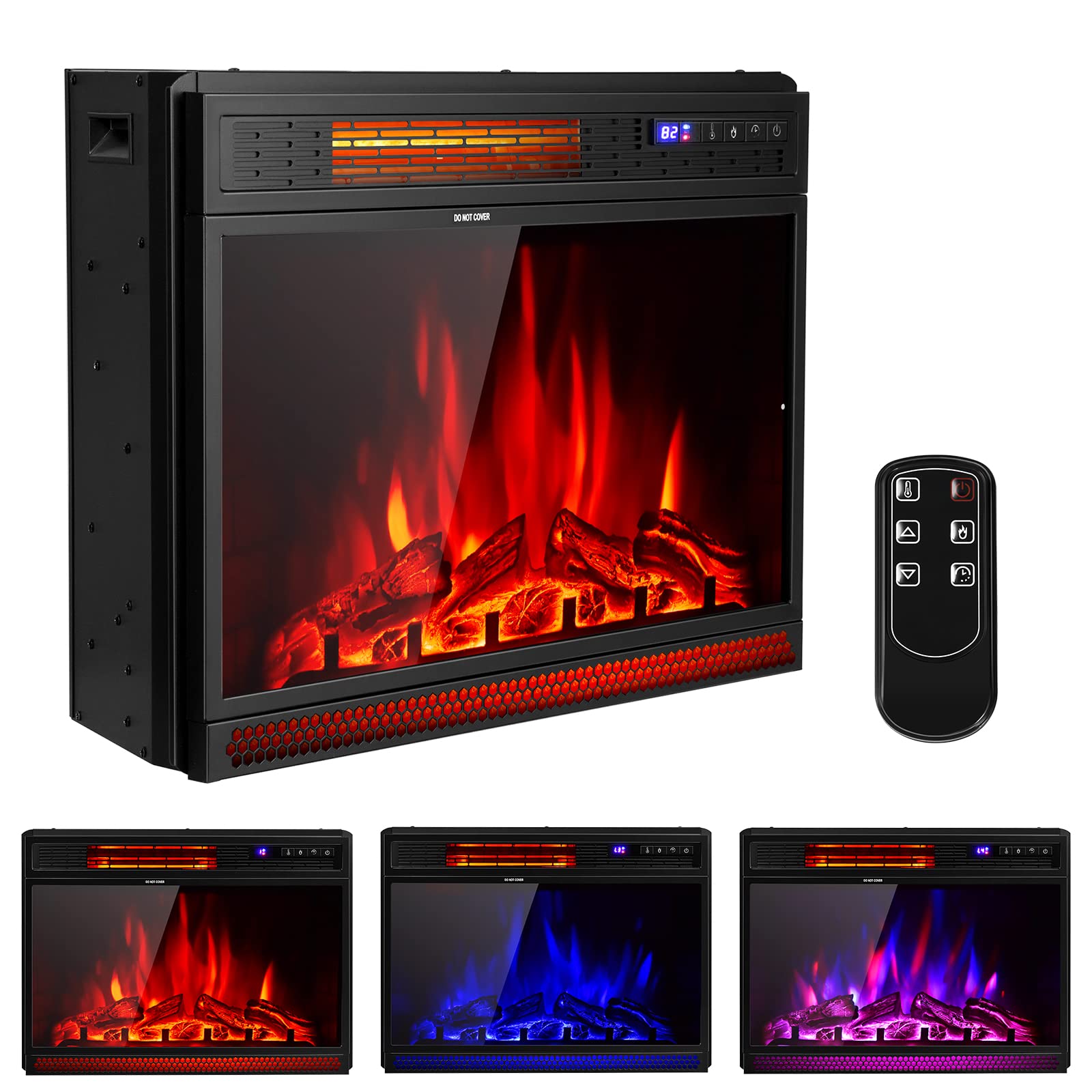 ORALNER Electric Fireplace Insert 25 Inch, Recessed Fireplace Heater with Adjustable Brightness, Remote Control & 6H Timer, Overheating Protection, 900W/1350W Fireplace Insert for TV Stand, Black