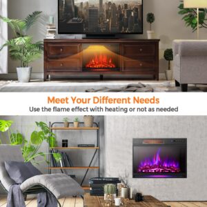 ORALNER Electric Fireplace Insert 25 Inch, Recessed Fireplace Heater with Adjustable Brightness, Remote Control & 6H Timer, Overheating Protection, 900W/1350W Fireplace Insert for TV Stand, Black