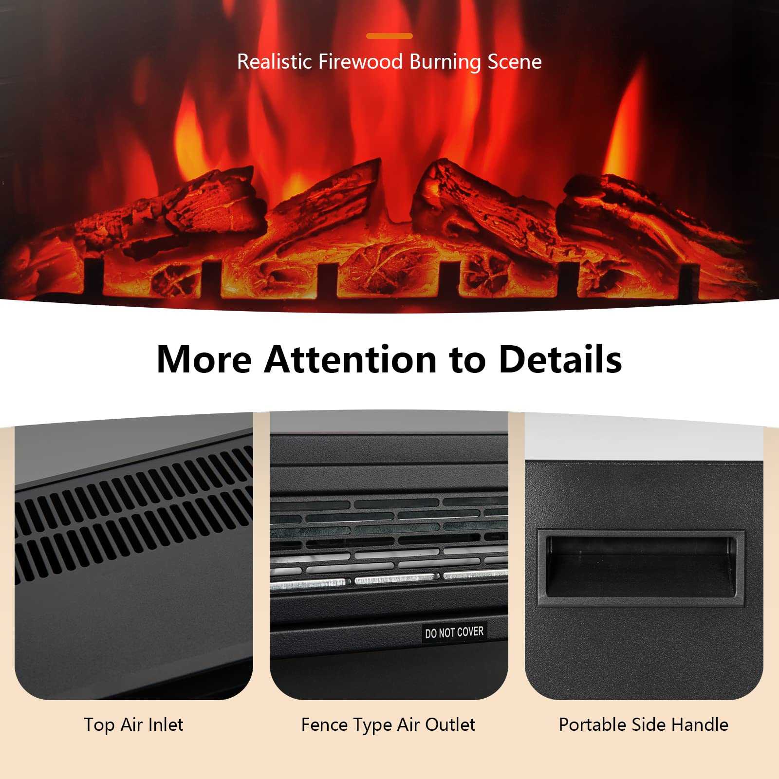 ORALNER Electric Fireplace Insert 25 Inch, Recessed Fireplace Heater with Adjustable Brightness, Remote Control & 6H Timer, Overheating Protection, 900W/1350W Fireplace Insert for TV Stand, Black